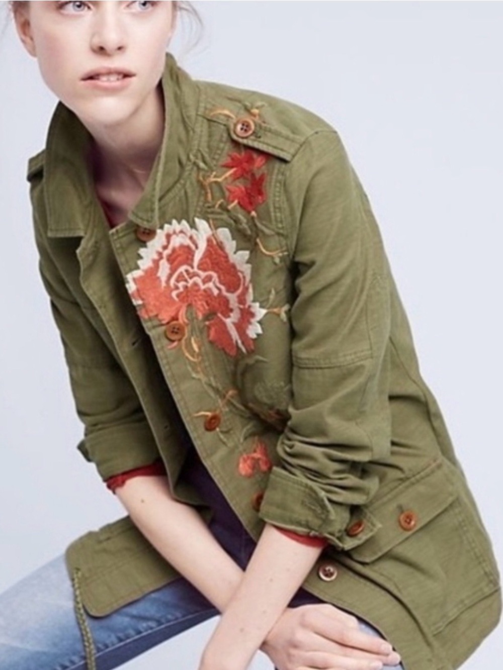 New Anthropologie Hei Hei Embroidered Floral Utility Jacket Size S